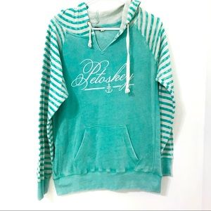 Women's Striped Green Hoodie Sweater